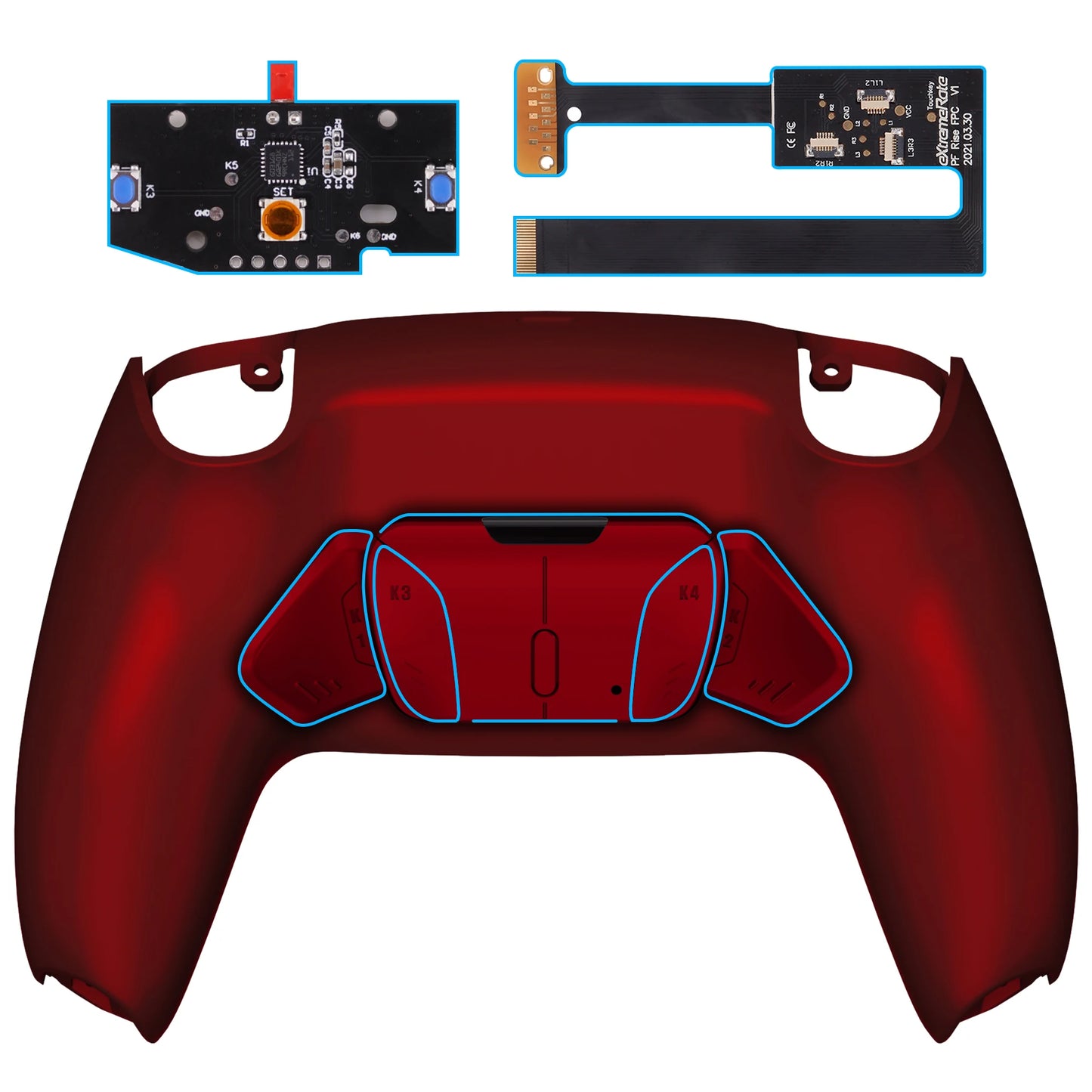 eXtremeRate Remappable RISE 4.0 Remap Kit, Upgrade Board & Redesigned Back Shell & 4 Back Buttons for ps5 Controller BDM-010&020