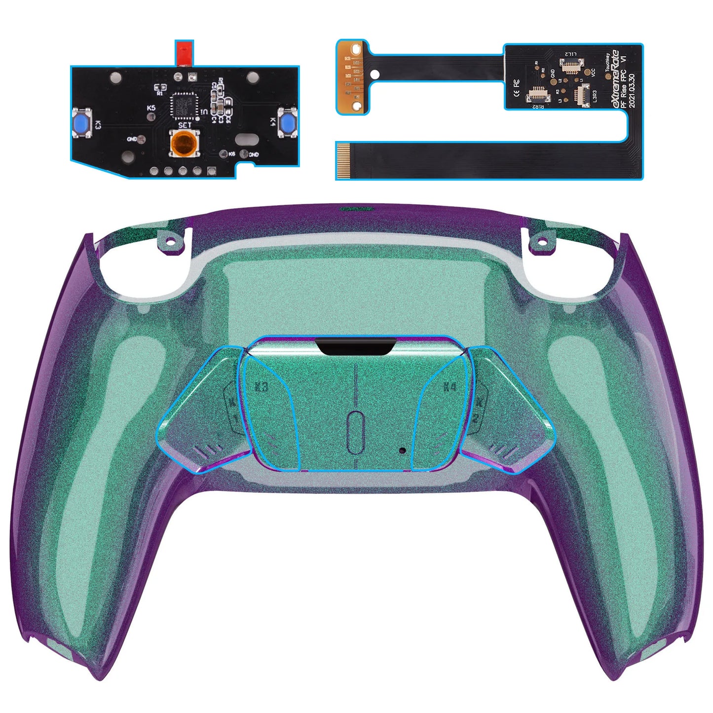 eXtremeRate Remappable RISE 4.0 Remap Kit, Upgrade Board & Redesigned Back Shell & 4 Back Buttons for ps5 Controller BDM-010&020