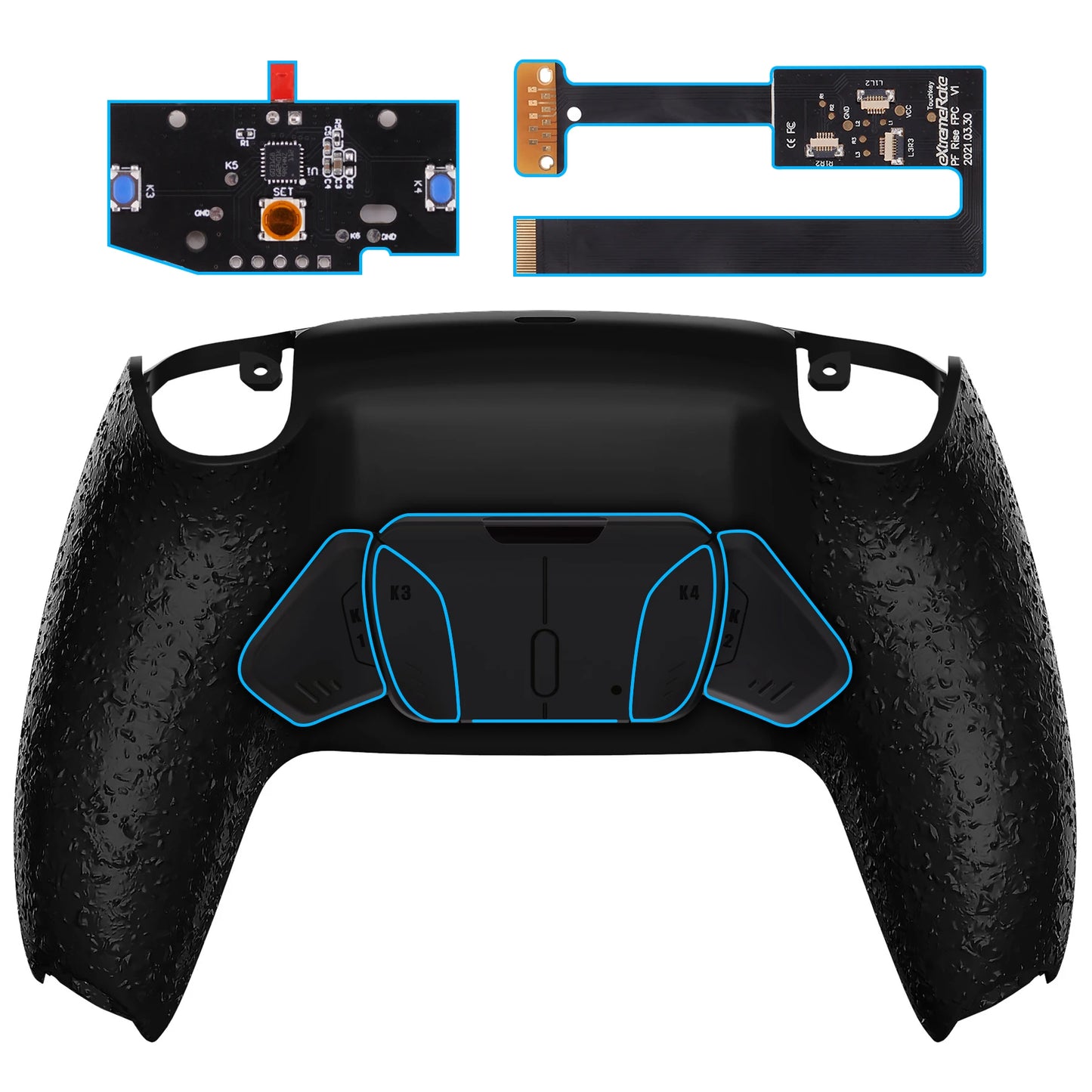 eXtremeRate Remappable RISE 4.0 Remap Kit, Upgrade Board & Redesigned Back Shell & 4 Back Buttons for ps5 Controller BDM-010&020