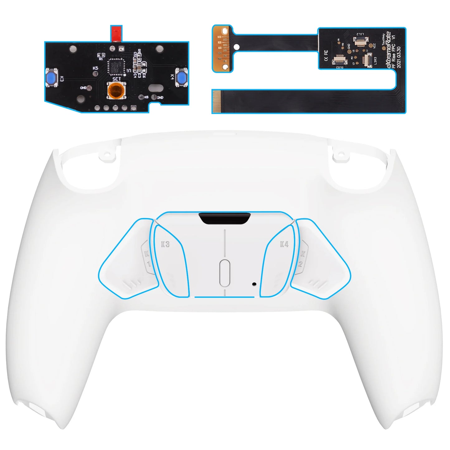 eXtremeRate Remappable RISE 4.0 Remap Kit, Upgrade Board & Redesigned Back Shell & 4 Back Buttons for ps5 Controller BDM-010&020