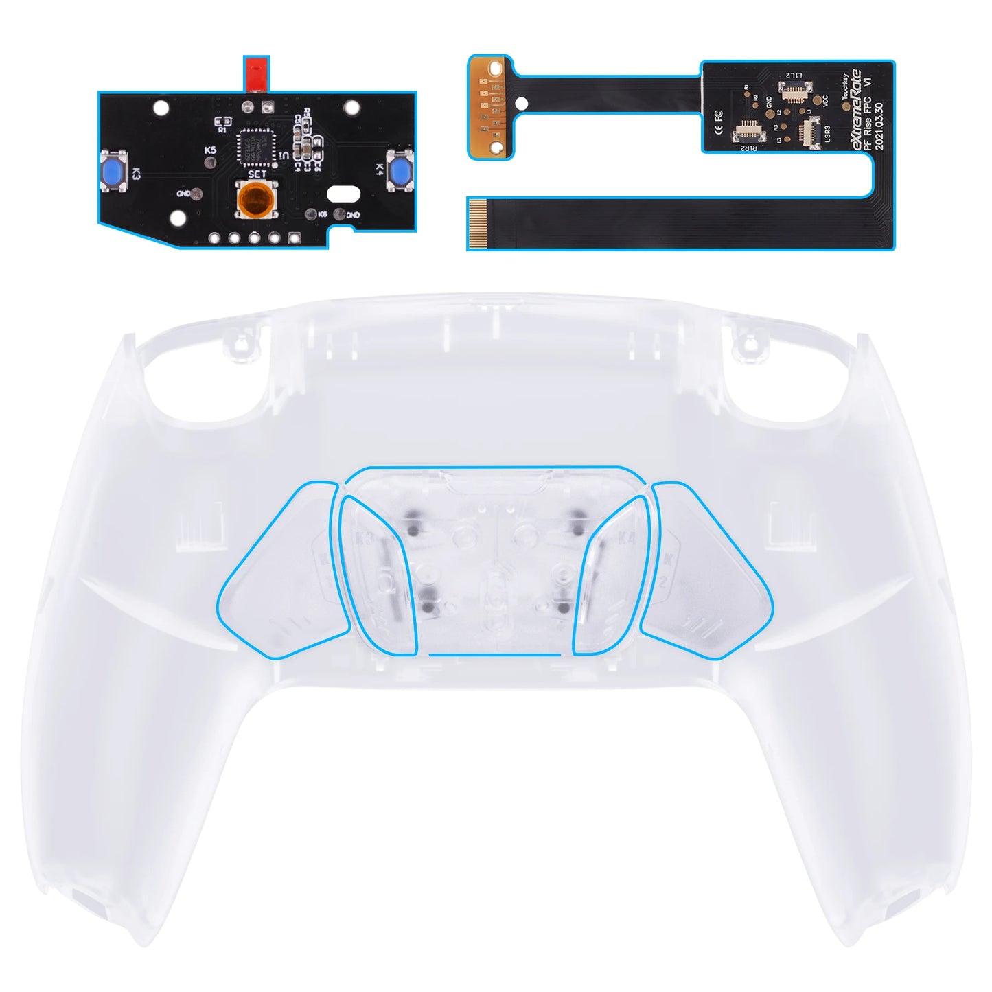 eXtremeRate Remappable RISE 4.0 Remap Kit, Upgrade Board & Redesigned Back Shell & 4 Back Buttons for ps5 Controller BDM-010&020