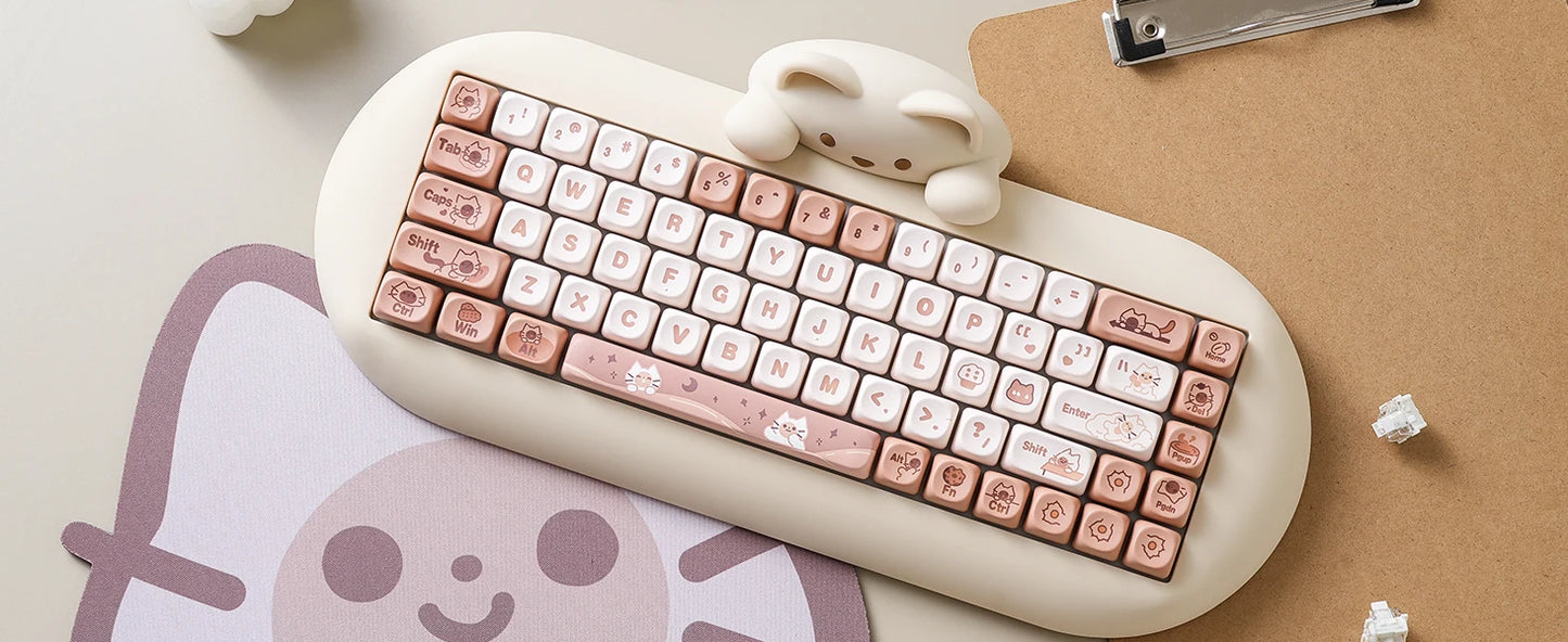 YUNZII C68 Coffee 65% Hi-Fi Cute Cat Silicone Hot Swap NKRO  Ergonomic Wireless BT5.0/2.4G/Wired RGB Mechanical Gaming Keyboard