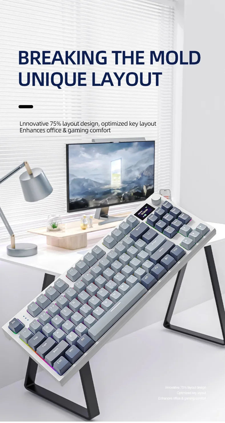 Attack Shark K86 Wireless Mechanical DynanicRGB Keyboard Bluetooth with Display Volume  Button Hot-Swappable Computer Peripheral