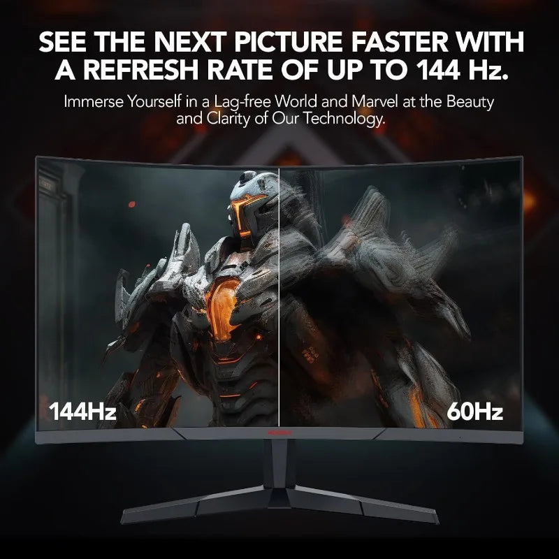 Gaming Monitor, QHD 2560P Computer Monitor, 144Hz 27 Inch Monitor (1ms, 1800R Curved VA Panel, DP1.2+*2, AdaptiveSync