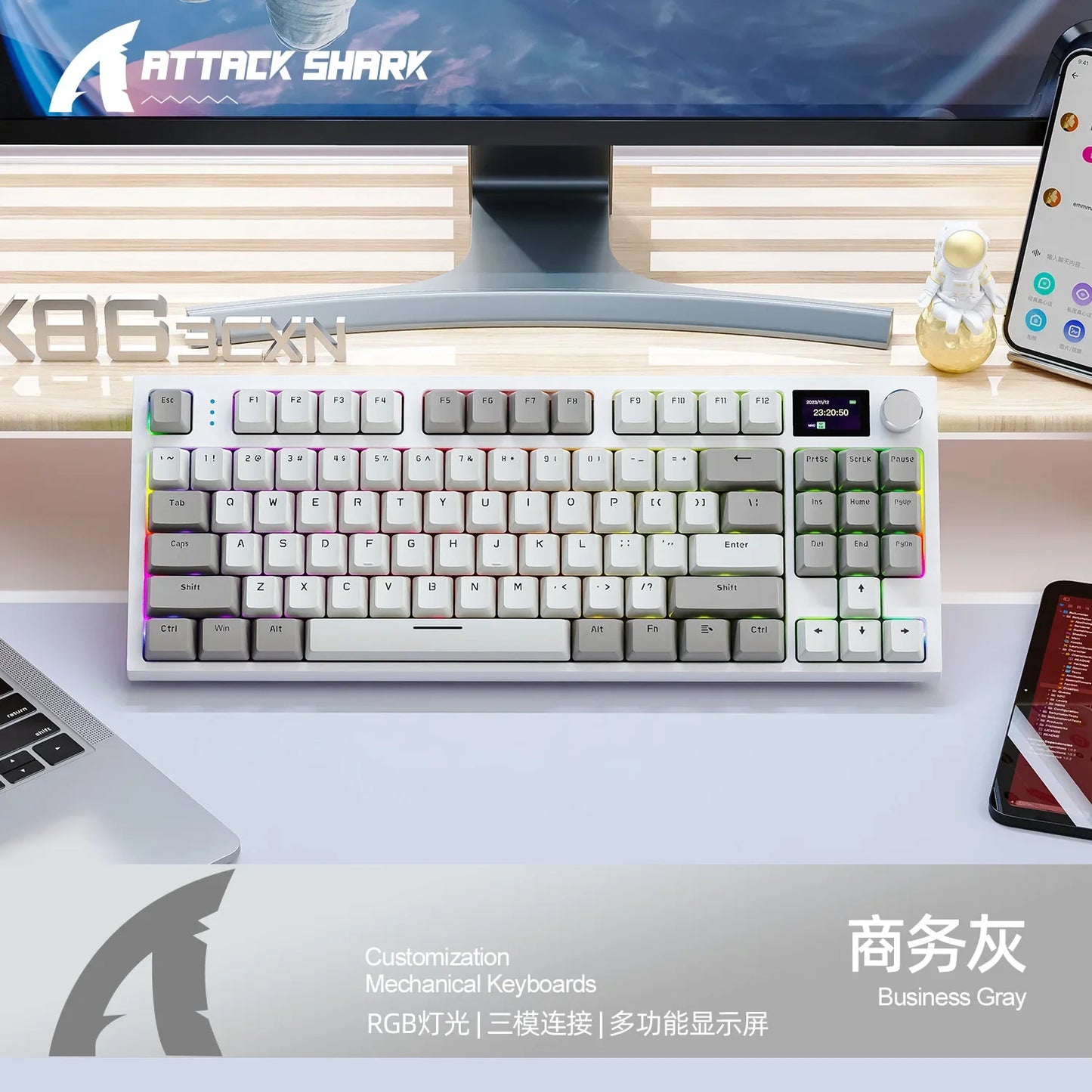 Attack Shark K86 Wireless Mechanical DynanicRGB Keyboard Bluetooth with Display Volume  Button Hot-Swappable Computer Peripheral