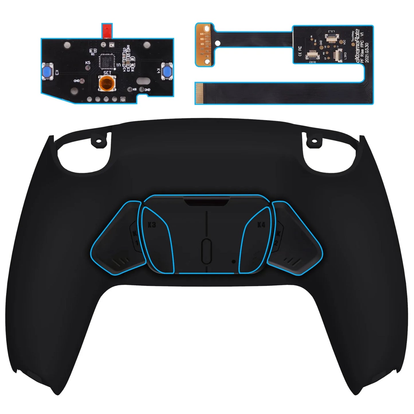 eXtremeRate Remappable RISE 4.0 Remap Kit, Upgrade Board & Redesigned Back Shell & 4 Back Buttons for ps5 Controller BDM-010&020