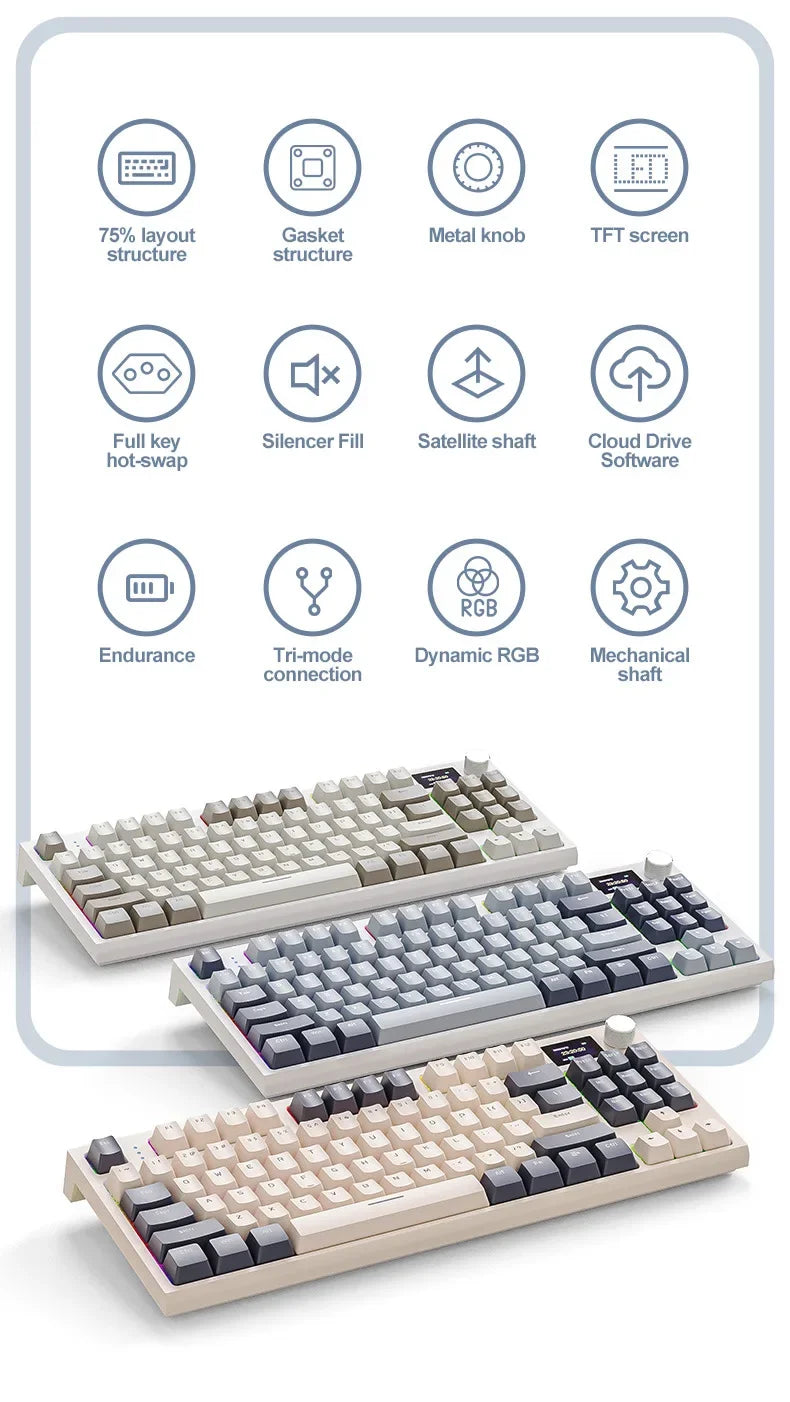 Attack Shark K86 Wireless Mechanical DynanicRGB Keyboard Bluetooth with Display Volume  Button Hot-Swappable Computer Peripheral