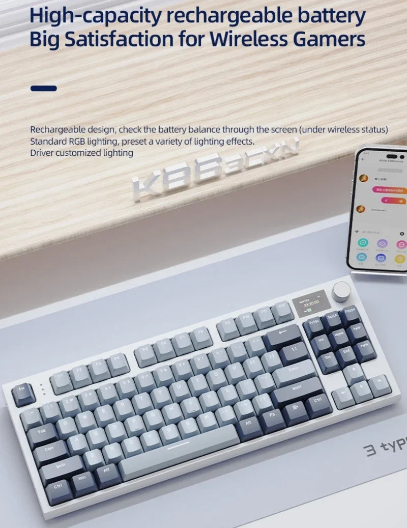 Attack Shark K86 Wireless Mechanical DynanicRGB Keyboard Bluetooth with Display Volume  Button Hot-Swappable Computer Peripheral