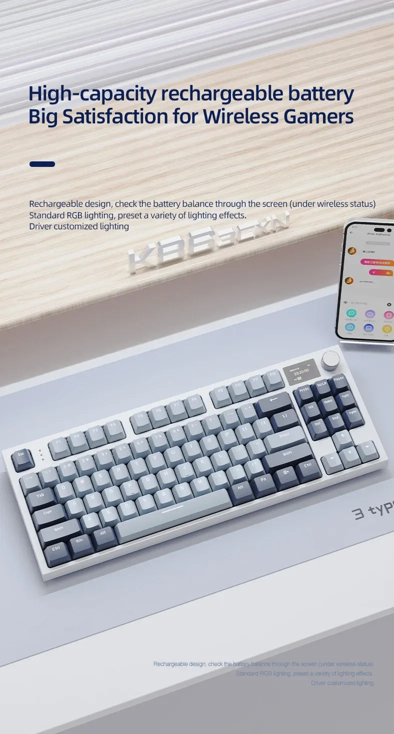 Attack Shark K86 Wireless Mechanical DynanicRGB Keyboard Bluetooth with Display Volume  Button Hot-Swappable Computer Peripheral