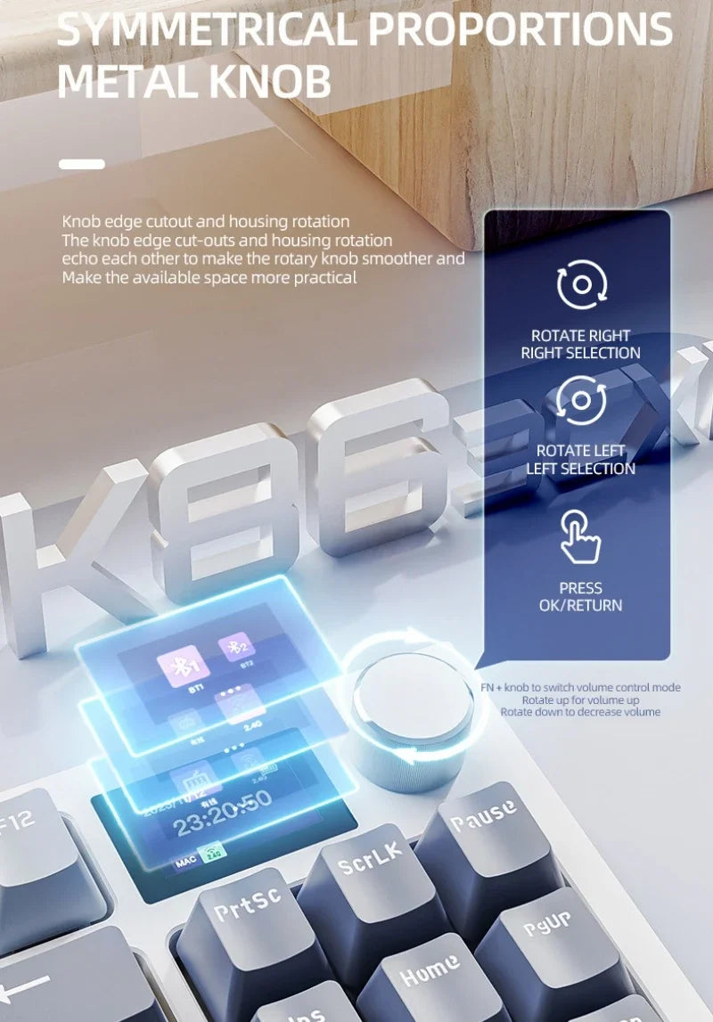 Attack Shark K86 Wireless Mechanical DynanicRGB Keyboard Bluetooth with Display Volume  Button Hot-Swappable Computer Peripheral