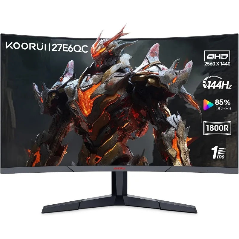 Gaming Monitor, QHD 2560P Computer Monitor, 144Hz 27 Inch Monitor (1ms, 1800R Curved VA Panel, DP1.2+*2, AdaptiveSync