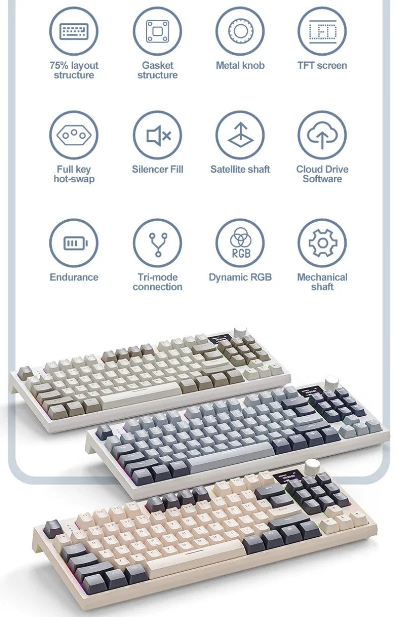 Attack Shark K86 Wireless Mechanical DynanicRGB Keyboard Bluetooth with Display Volume  Button Hot-Swappable Computer Peripheral