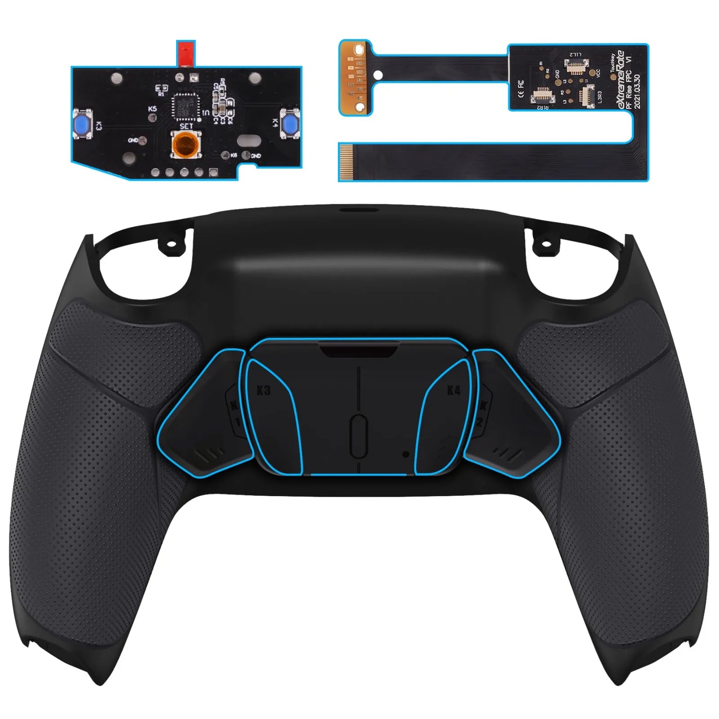 eXtremeRate Remappable RISE 4.0 Remap Kit, Upgrade Board & Redesigned Back Shell & 4 Back Buttons for ps5 Controller BDM-010&020